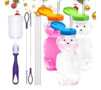 Genérico Bear Cups - Bear Cup With Straw | 230Ml Water Bottle Withs Lid For Women Kids Girls Iced Coffee Milk Tea Drinks | Transparent Cute Bears Cups With Straws,