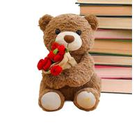 Genérico Bear Plush - Hold Flower Soft Throw Pillow, Cuddly Bear Stuffed Animals Toy Love Expression For Girlfriend Girls Women Kids Wedding Birthday Christmas Valentines Party Couch Living Room Car