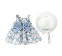 Genérico Bébé Filles Robe Petite Fille ete Sans Manches Col Rond Fleurs Florales Princesse Robes Chapeau Décontracté Set pour Tout-Petits Bébé Enfants Filles 1-3 ANS Robes bébé fille