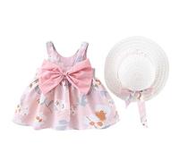 Genérico Bébé Filles Robe Petite Fille ete Sans Manches Col Rond Fleurs Florales Princesse Robes Chapeau Décontracté Set pour Tout-Petits Bébé Enfants Filles 1-3 ANS Robes bébé fille