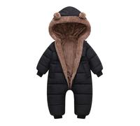 Genérico Bebé Niños Traje de Nieve Invierno Abrigo Recién Nacido Grueso Cremallera Mono Bebé Cortaviento con Capucha Polar Ropa de Abrigo, 6-36 Meses (1-A-Black, 12-18 Months)