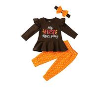 Genérico Bebé recién nacido, niños y niñas, algodón, lunares, otoño, pavo, Acción de Gracias, con capucha, pantalones de manga larga, diademas, conjunto de ropa (Coffee, 0-3 Months)