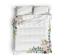Genérico Bedding Flor botánica, Juego de Funda Edredon Patrón de Planta Verde/Blanca 200x200cm Tejido Suave y Transpirable de Microfibra, Cierre Oculto 1 Copripiumino e 2 Federe 50x75cm * 2