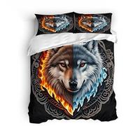 Genérico Bedding Lobo Vikingo, Juego De Funda Edredon Mitología Nórdica Vikinga 200X200cm Tejido Suave Y Transpirable De Microfibra, Cierre Oculto 1 Copripiumino E 2 Federe 50X75cm