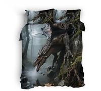 Genérico Bedding Pterodáctilo, Juego de Funda Edredon Dragón Animal Antiguo 200x200cm Tejido Suave y Transpirable de Microfibra, Cierre Oculto 1 Copripiumino e 2 Federe 50x75cm * 2