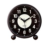 Genérico Bedroom Black Alarm Clock, Round Bedside Clock Lighted Pointer, Classic Bell Alarm, Silent Non Ticking Design, Easy To Read Dial, Ideal For Home, Dorm, Office, Battery Operated