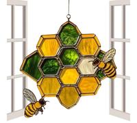 Genérico Bee Sun Catcher, Acrylic Bee Decor, 15x15x0.5cm, Nature-Inspired Honeycomb Pendant, for Window, Balcony, Indoor, Outdoor, Unique Sunlight Reflection Ornament