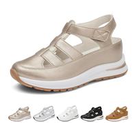 Genérico Beelovy Orthopedic Sandals for Women-Soft Adjustable Plus Size Hollow-Out Casual Sandals - Hook & Loop, Comfort Fit (Gold,41)
