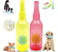 Genérico Beer Bottle with Tennis Ball Dog Chew Toy, Rubber Bottle Cute Squeaky Dog Toys Bottle,Interactive Bottle Toys for Dogs with Ball, for Play and Training (Yellow + Red, pequeño)