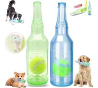 Genérico Beer Bottle with Tennis Ball Dog Chew Toy, Rubber Bottle Cute Squeaky Dog Toys Bottle,Interactive Bottle Toys for Dogs with Ball, for Play and Training (Green +Blue, Grande)