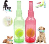 Genérico Beer Bottle with Tennis Ball Dog Chew Toy, Rubber Bottle Cute Squeaky Dog Toys Bottle,Interactive Bottle Toys for Dogs with Ball, for Play and Training (Green + Red, pequeño)