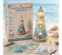 Genérico Beginner-Friendly DIY Lighted Sea Glass-Style Lighthouse Kit Collection,DIY Lighted Lighthouse Craft Kit with Pieces Pearls, Handmade Ocean Beach Home Decor Gift for Craft Lovers