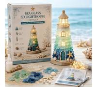Genérico Beginner-Friendly DIY Lighted Sea Glass-Style Lighthouse Kit Collection,DIY Lighted Lighthouse Craft Kit with Pieces Pearls, Handmade Ocean Beach Home Decor Gift for Craft Lovers