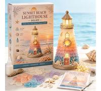 Genérico Beginner-Friendly DIY Lighted Sea Glass-Style Lighthouse Kit Collection,DIY Lighted Lighthouse Craft Kit with Pieces Pearls, Handmade Ocean Beach Home Decor Gift for Craft Lovers