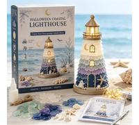 Genérico Beginner-Friendly DIY Lighted Sea Glass-Style Lighthouse Kit Collection,DIY Lighted Lighthouse Craft Kit with Pieces Pearls, Handmade Ocean Beach Home Decor Gift for Craft Lovers