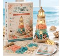 Genérico Beginner-Friendly DIY Lighted Sea Glass-Style Lighthouse Kit Collection,DIY Lighted Lighthouse Craft Kit with Pieces Pearls, Handmade Ocean Beach Home Decor Gift for Craft Lovers