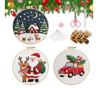 Genérico Beginners Winter Embroidery Ornament Kit | Christmas Ornament Embroidery Kit | Stamped Festive Craft Supplies For Mom Daughter Home Decor Travel Art Class Festival Birthday