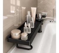 Genérico Behind The Faucet Sink Organizer Shelf, No-Drill Bathroom Countertop Storage Rack, Freestanding Over Faucet Storage Shelf with Drainage Design for Bathroom & Kitchen (Black)
