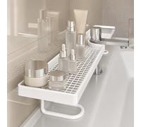 Genérico Behind The Faucet Sink Organizer Shelf, No-Drill Bathroom Countertop Storage Rack, Freestanding Over Faucet Storage Shelf with Drainage Design for Bathroom & Kitchen (White)