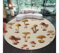 Genérico Beige Alfombra Redonda 150 cm Antideslizante Lavable Lavadora Redondo Tapetes Bellas Acuarelas Plantas Setas Pelo Corto Alfombras para Sala Comedor Habitacion Exterior Terraza