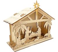 Generico Belén de madera natural con figuras religiosas integradas y figuras religiosas | Estatuas del belén con grabados detallados, para interior, exterior, pared, ventana, iglesia, porche, patio