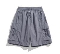 Genérico Bermuda Shorts for Women, Knee Length Summer Casual Wide Leg Baggy Drawstring, Hiking Work Cargo Shorts with Pockets, Quick Dry Lightweight Elastic High Waist (Gray,3XL)