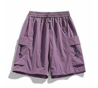 Genérico Bermuda Shorts for Women, Knee Length Summer Casual Wide Leg Baggy Drawstring, Hiking Work Cargo Shorts with Pockets, Quick Dry Lightweight Elastic High Waist (Purple,L)