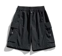 Genérico Bermuda Shorts for Women, Knee Length Summer Casual Wide Leg Baggy Drawstring, Hiking Work Cargo Shorts with Pockets, Quick Dry Lightweight Elastic High Waist (Black,M)