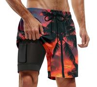 Genérico Bermudas de playa hombre verano moda coco impreso doble capa interior bolsillos pantalones cortos hombre, Naranja-3., XL