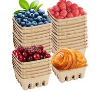 Genérico Berry Basket Container - 4 Inches Natural Pulp Fiber Pint Box | 30 Piece Reusable Ventilated Storage For Blueberries Vegetables Fruits Kitchen Restaurant Supplies