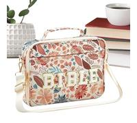 Genérico Bible Bags - Chenille Letter Tote Adjustable Shoulder Strap, Protective Carrying Bag with Flowers Print and Handle for Women, Teachers, Students, Travel, Home, School, Work, 12.4 Inches.