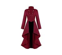 Genérico Big Girls Medieval Gothic Tuxedo Long Trench Jacket Disfraz de Halloween Vestido largo superior (Red, 17-18 Years)