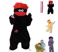 Genérico Big Mouth Onesie,Silly Monster Onesie Pajamas,Coral Fleece Plush Loungewear with Comb,Oversized Monster Jumpsuit for Couple (FR/ES, Letras, S, Regular, Black)