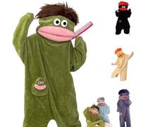 Genérico Big Mouth Onesie,Silly Monster Onesie Pajamas,Coral Fleece Plush Loungewear with Comb,Oversized Monster Jumpsuit for Couple (FR/ES, Letras, S, Regular, Green)