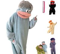 Genérico Big Mouth Onesie,Silly Monster Onesie Pajamas,Coral Fleece Plush Loungewear with Comb,Oversized Monster Jumpsuit for Couple (FR/ES, Letras, S, Regular, Blue)