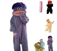 Genérico Big Mouth Onesie,Silly Monster Onesie Pajamas,Coral Fleece Plush Loungewear with Comb,Oversized Monster Jumpsuit for Couple (FR/ES, Letras, M, Regular, Purple)