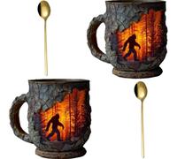 Genérico Bigfoot Forest Fire Mug,3D Vintage Sasquatch Bigfoot Outdoor Coffee Cup,Relief Resin Outdoor Camping Campfire Mug for Cryptid Believers Nature Mountain Paranormal Lovers Gift (2)