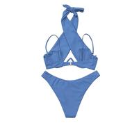 Genérico Bikini Azul Bañadores Mujer Reductores Barriga Traje de Baño de Mujer Sexy Colorido Dividido con Cojín En El Pecho con Soporte Y Cuello Fruncido Traje Baño Talla (Light Blue,M)