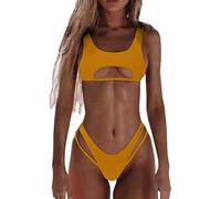 Genérico Bikini Blanco Mujer Bañador Efecto Vientre Plano Mujeres Bikini Set Up Traje de Baño Brasileño de Playa Traje Baño Tow Bañador Sexy Mujer Bañadores Reductores (Yellow,S)