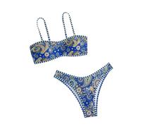 Genérico Bikini con Aros Sin Relleno,Bikini con Estampado Floral Top Triangular Ajustable Y Braguita De Cintura Alta Traje De BañO para Playa De Verano