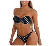 Genérico Bikini Conjunto de Bandeau Push up Traje de baño Push-up a y para Mujer (Black, L)