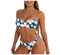 Genérico Bikini Conjunto de Bandeau Push up Traje de baño Push-up a y para Mujer (Blue, XL)