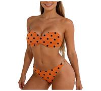 Genérico Bikini Conjunto de Bandeau Push up Traje de baño Push-up a y para Mujer (Orange, S)