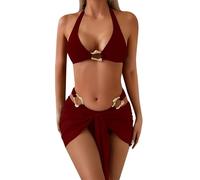Genérico Bikini Culotte Mujer Bañador Efecto Vientre Plano Conjuntos de Bikini Sexy para Mujer,Traje de Baño Piezas con Parte Superior E Inferior Media. Bañador Reductor Bañadores (Wine,XL)