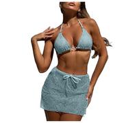 Genérico Bikini De Cuello Bikini Copas Grandes Brasileño Mujer Braguitas De Estilo Boho para La Playa Ruta Abdominal Cintura Alta Aberturas En La Parte Inferior Fruncida En Parte Posterior