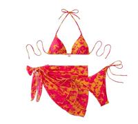 Genérico Bikini de Tirantes Al Cuello para Mujer Set de 2 Piezas Estilo Boho Bikini con Falda Traje de Baño con Flores Falda de Playa Ropa de Baño Conjunto de Bikinis para Mujeres Verano