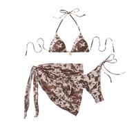 Genérico Bikini de Tirantes Al Cuello para Mujer Set de 2 Piezas Estilo Boho Bikini con Falda Traje de Baño con Flores Falda de Playa Ropa de Baño Conjunto de Bikinis para Mujeres Verano