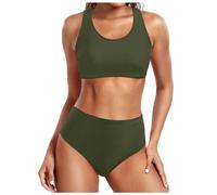 Genérico Bikini Deportivo Mujer,Bikini De Cintura Alta para Mujer BañAdores Sexys De Dos Piezas con Realce Traje De BañO Conjunto De Bikini Retro Fruncido De Cintura Alta con Estampado