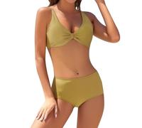 Genérico Bikini Mujer Bikini Mujer Reductores Barriga Set For Women Solid V Neck Knot Front High Leg Thong Two Piece Swimsuit Traje De BañO Reductor Pecho (Gold, M)