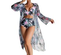 Genérico Bikini Mujer Braga Bikini Alta Reductora Conjunto de de Piezas con Sujetador Estampado Multicolor Sexy Verano para Mujer sin Soporte Traje BañO con (Black, L)